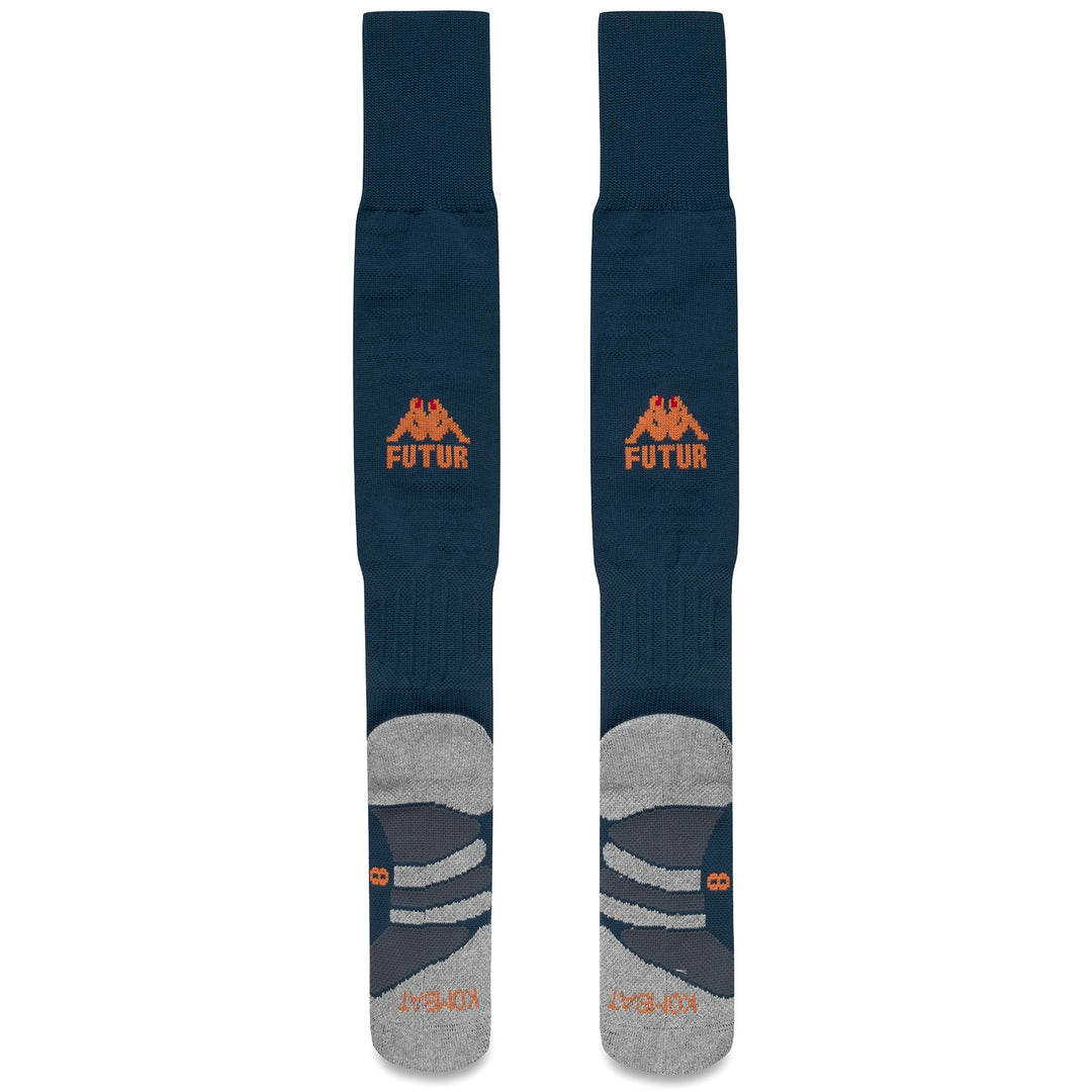 Calcetines altos hasta la rodilla para hombre en azul y naranja con detalles de jacquard. main