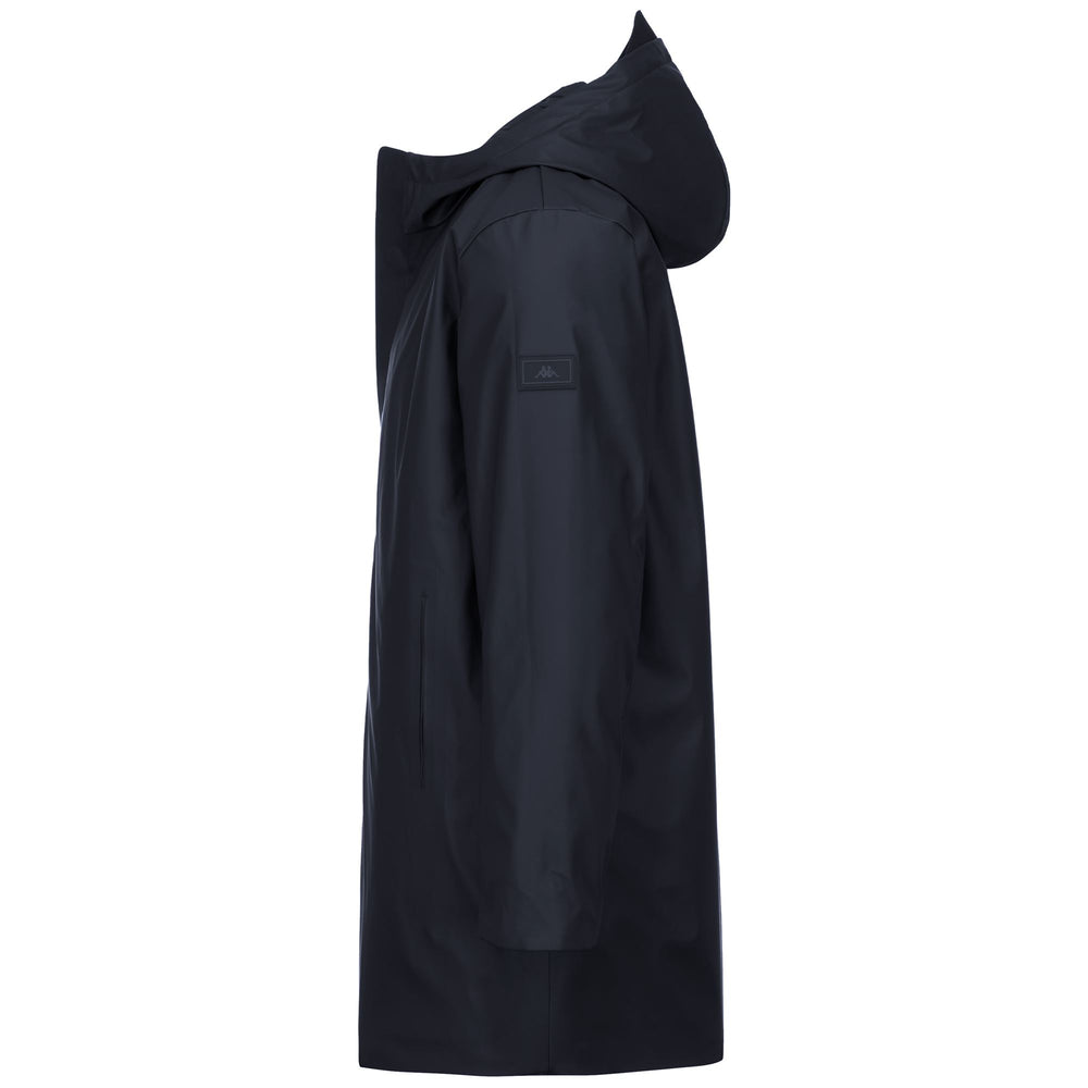 Veste imperméable longue matelassée bleue pour homme avec capuche fixe 02