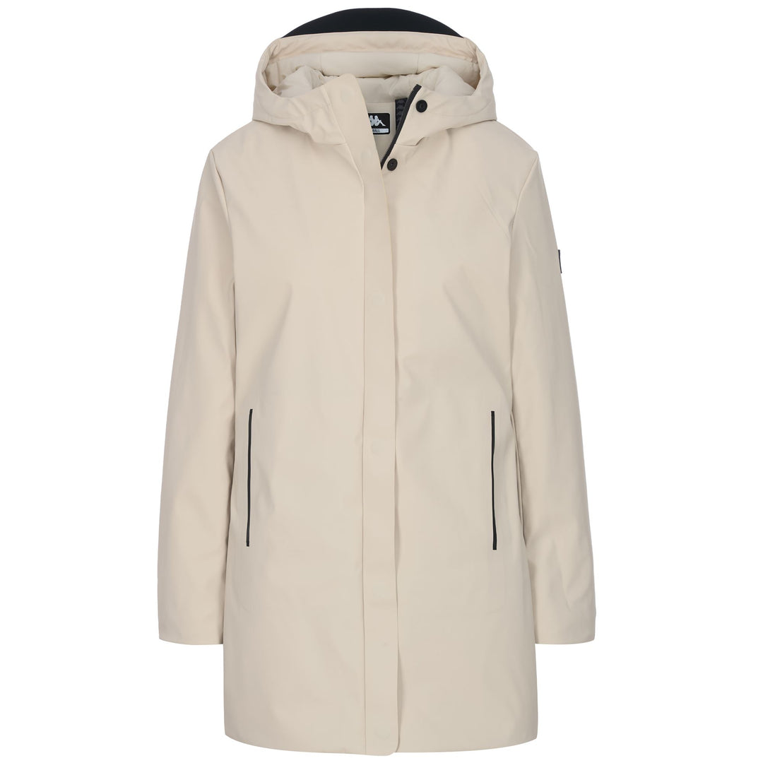 Veste longue imperméable beige pour femme avec isolation légère 01