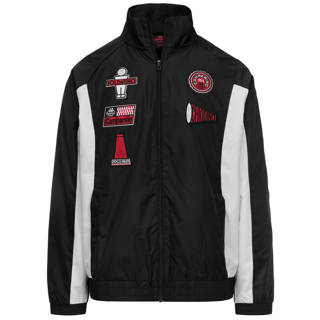 Felpa da uomo nera con grafiche stampate e patch 01