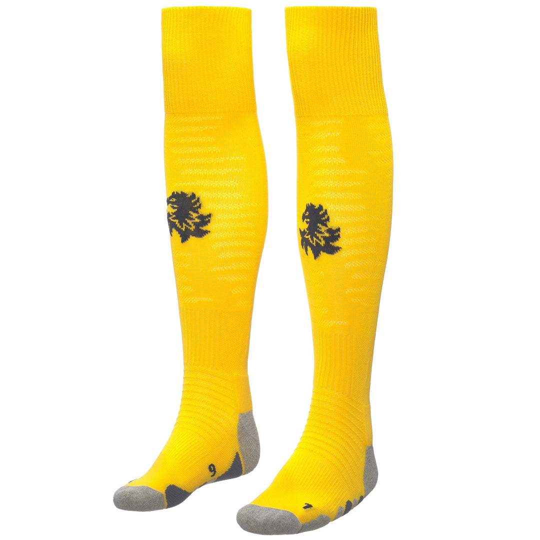 Calcetines de juego hasta la rodilla para hombre en color amarillo con amortiguación anatómica. 01
