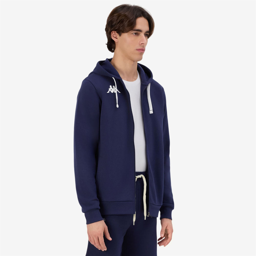 Felpa con cappuccio blu da uomo con zip in pile per l'allenamento main