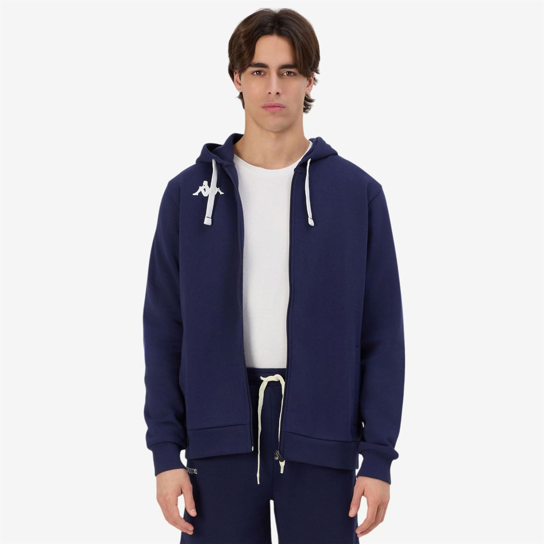 Felpa con cappuccio blu da uomo con zip in pile per l'allenamento main