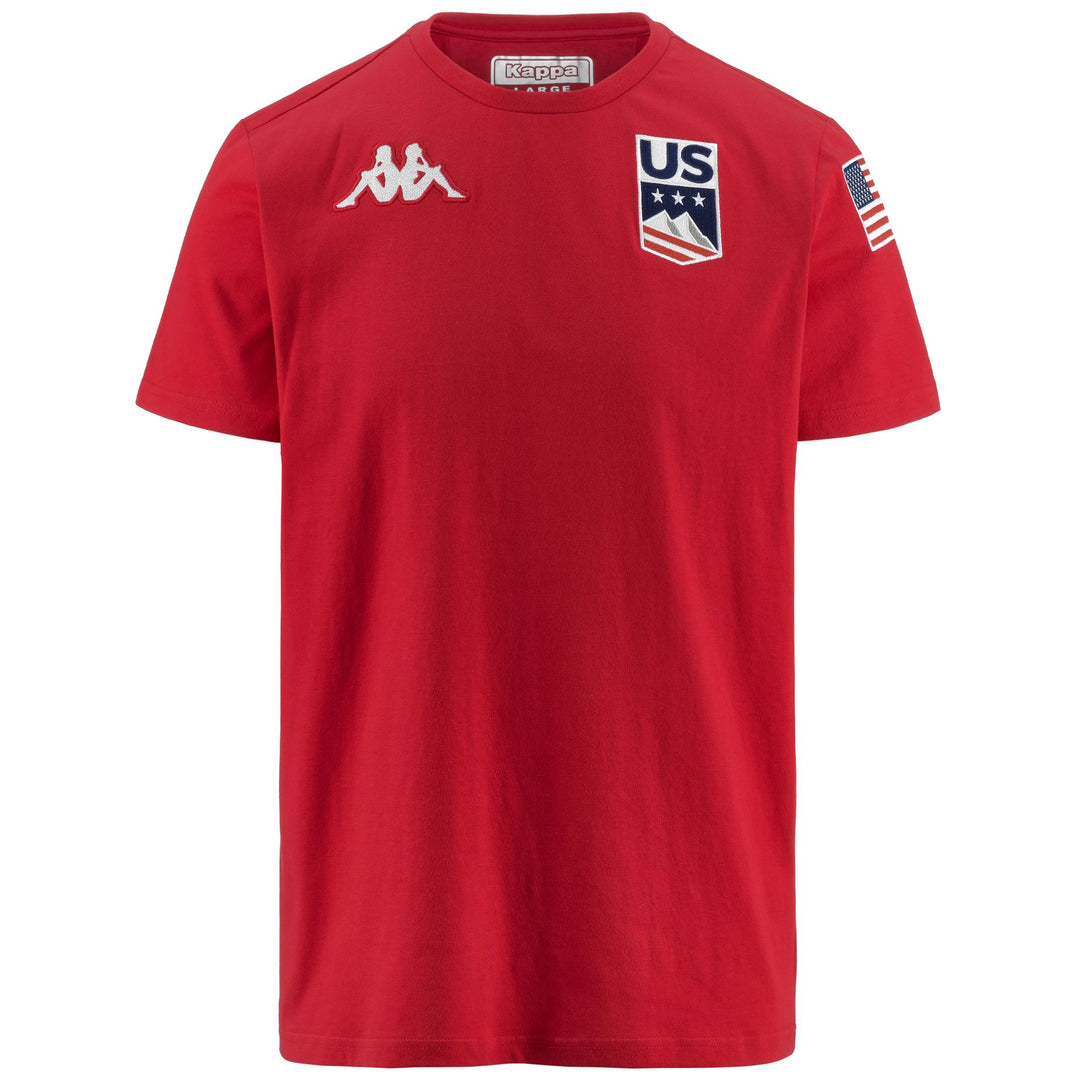 T-shirt de ski rouge pour homme, coupe classique, personnalisable avec le nom de votre équipe 01
