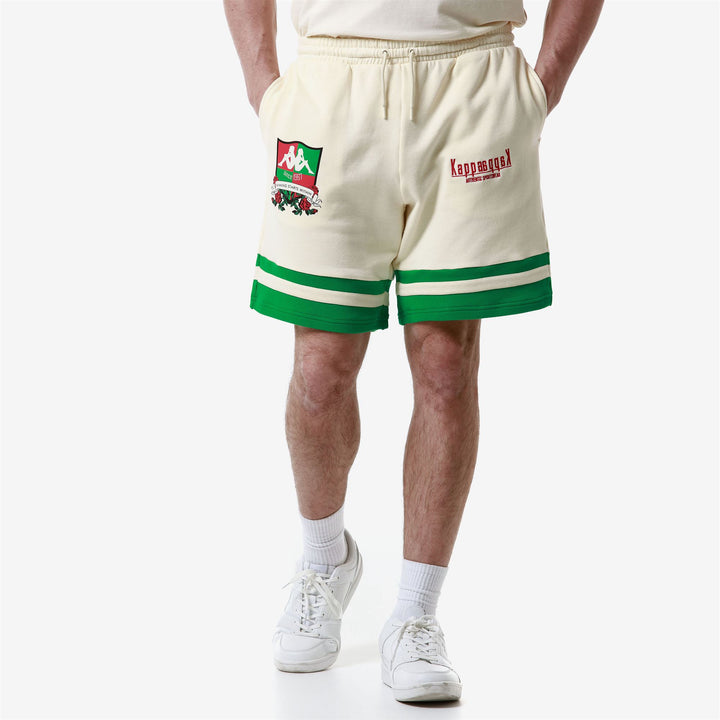 Shorts Man AUTHENTIC HERITAGE LAUSHON Sport  Shorts WHITE ANTIQUE - GREEN FERN Detail (jpg Rgb)			