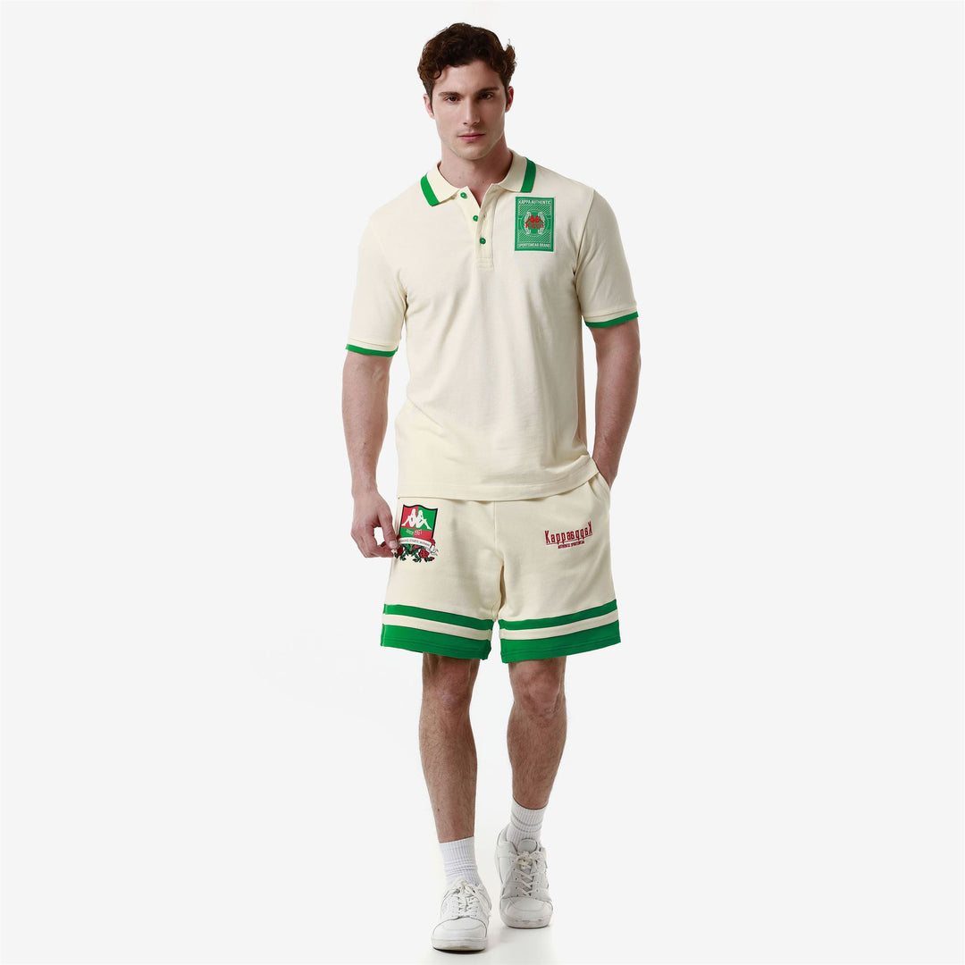 Shorts Man AUTHENTIC HERITAGE LAUSHON Sport  Shorts WHITE ANTIQUE - GREEN FERN Dressed Back (jpg Rgb)		
