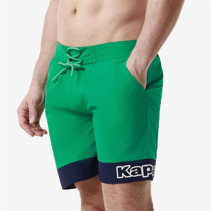Bathing Suits Man LOGO FUXOM Swimming Trunk GREEN BLARNEY - BLUE MEDIEVAL Dressed Front Double		