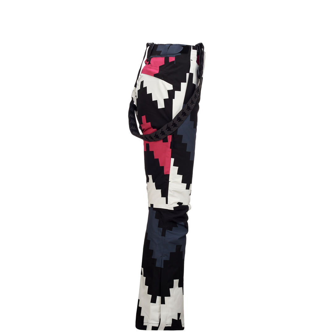 Pantalon de ski noir pour femme, coupe slim, imperméable, avec bretelles amovibles main