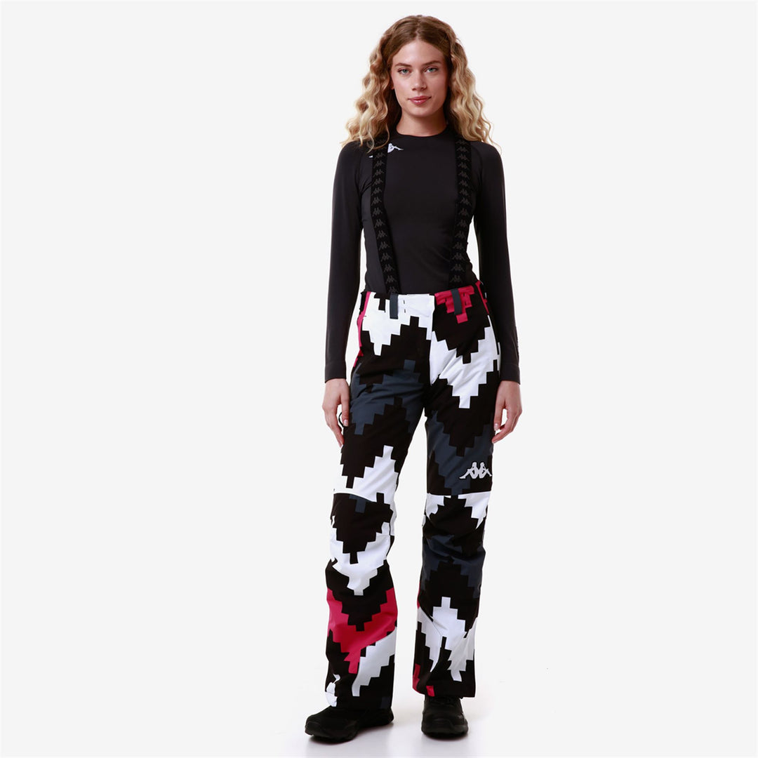 Pantalon de ski noir pour femme, coupe slim, imperméable, avec bretelles amovibles 01