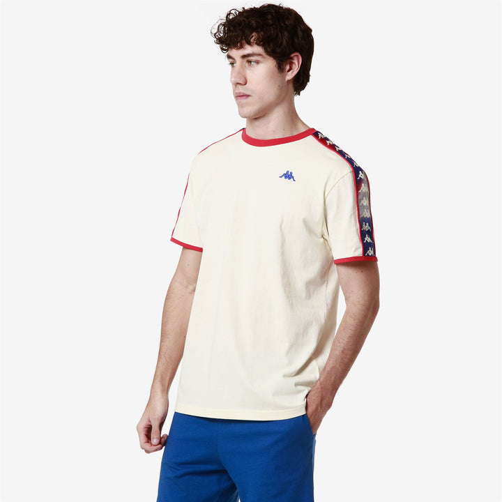 T-ShirtsTop Man 222 BANDA LILOGT T-Shirt GRAPHIK TAPE WHITE ANTIQUE-BLUE ROYAL-GREY Dressed Front Double		