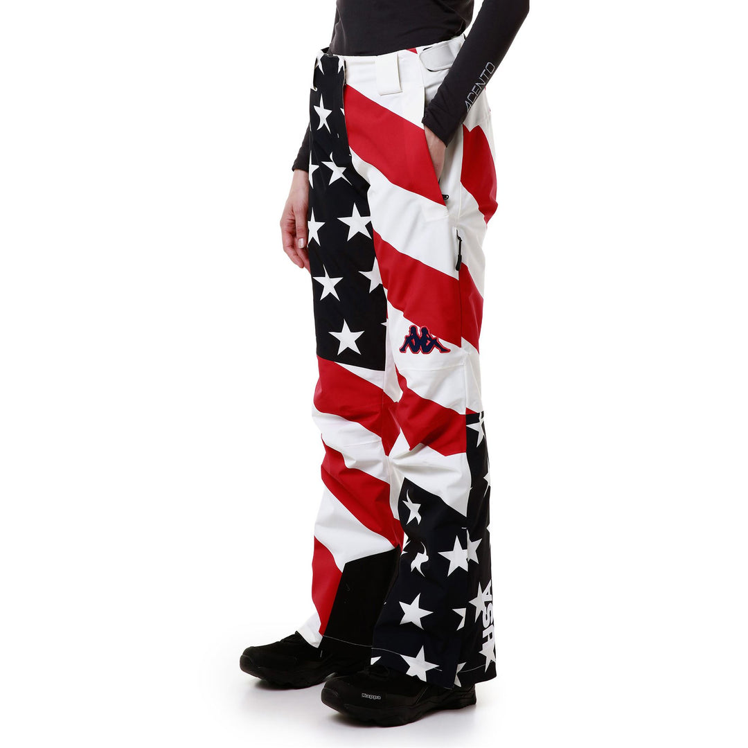 Pantalon de ski rembourré bleu pour femme, coupe ajustée, avec protection imperméable main
