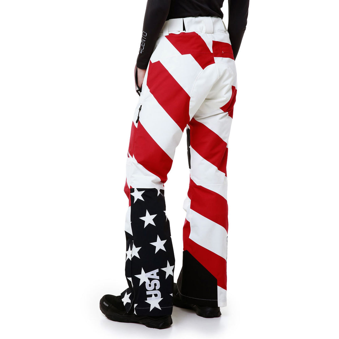Pantalon de ski rembourré bleu pour femme, coupe ajustée, avec protection imperméable main