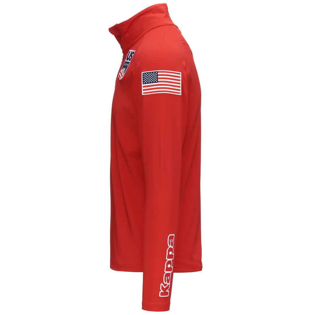 Haut de ski unisexe rouge en microfibre polaire à demi-zip et coupe ajustée main