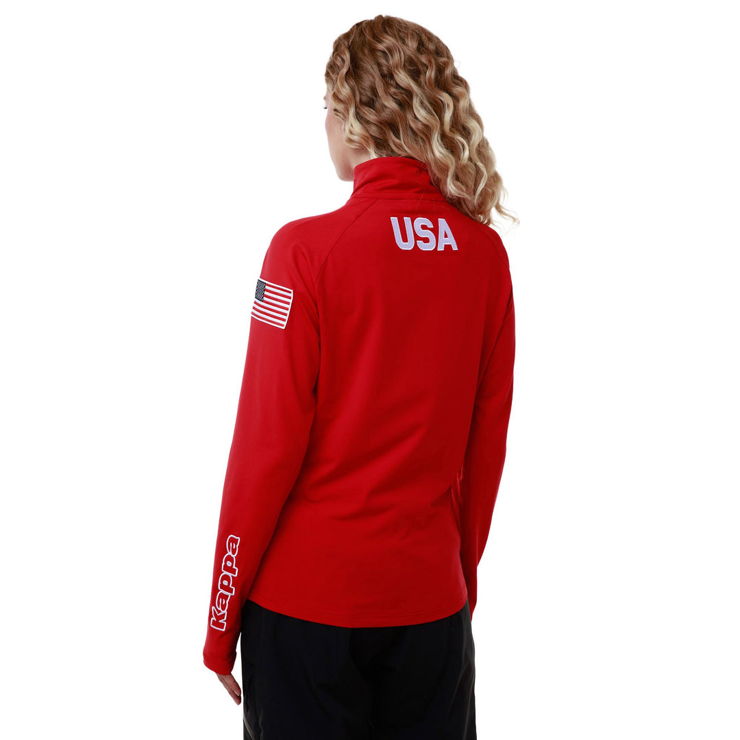 Haut de ski unisexe rouge en microfibre polaire à demi-zip et coupe ajustée main