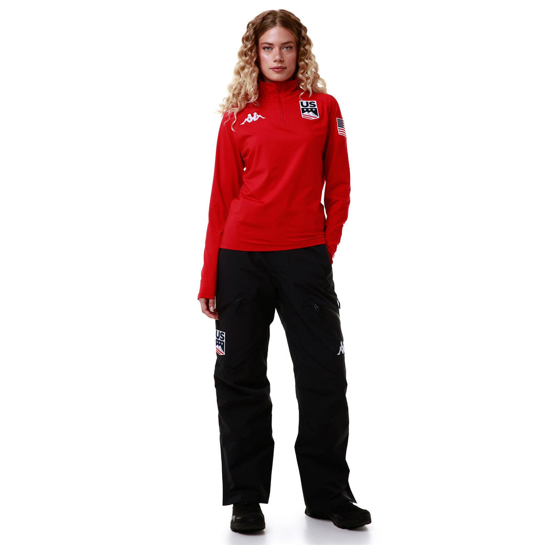 Haut de ski unisexe rouge en microfibre polaire à demi-zip et coupe ajustée 01