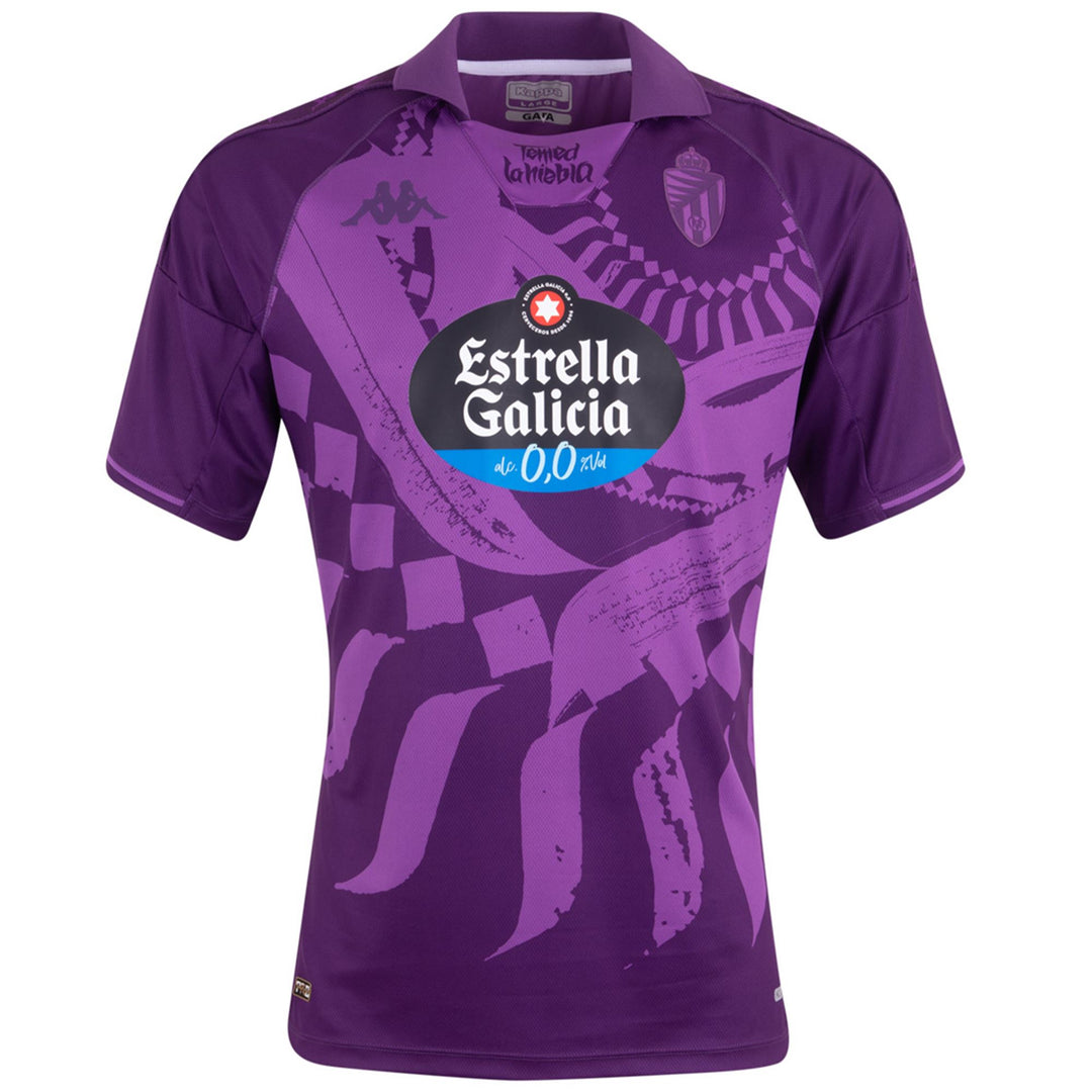 Maglia da calcio da uomo viola, vestibilità aderente, del vero Valladolid, realizzata in tessuto riciclato. 01