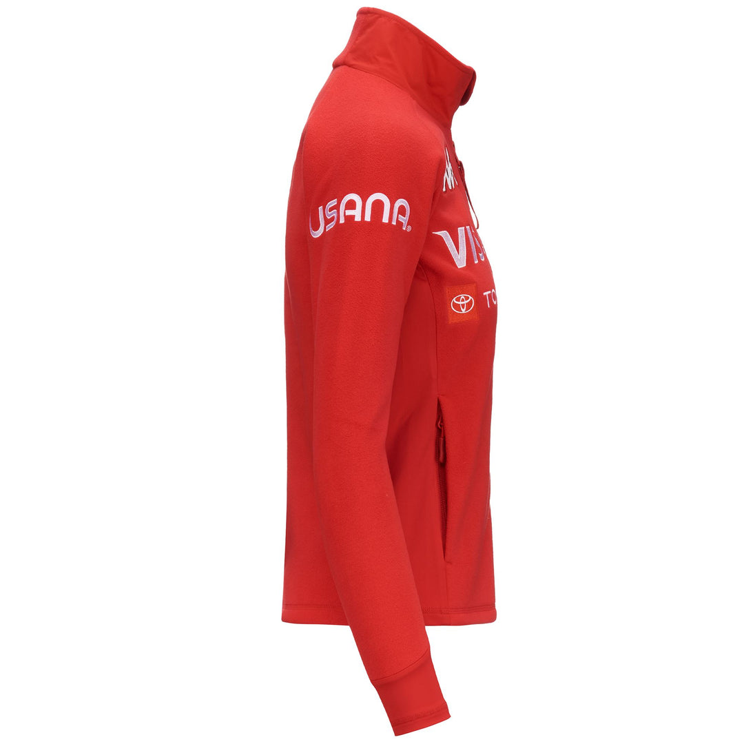 Polaire de ski rouge pour femme, coupe ajustée, avec col coupe-vent main