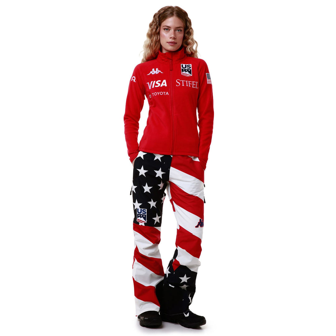 Red Women's Ski Fleece Jacket with Windproof Collar 01