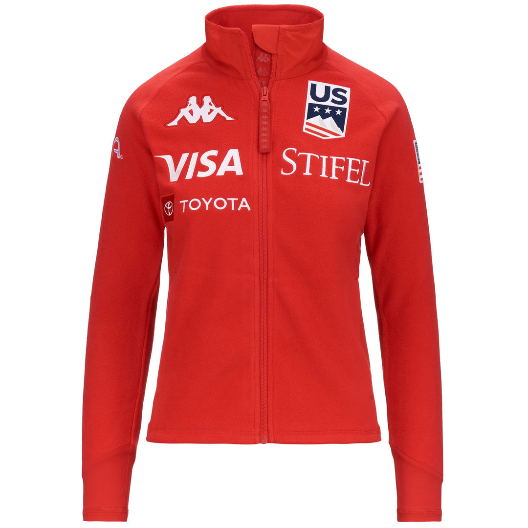 Polaire de ski rouge pour femme, coupe ajustée, avec col coupe-vent main