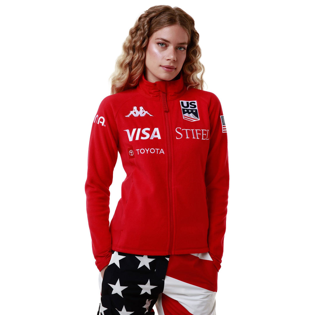 Chaqueta polar de esquí roja para mujer con cuello cortavientos main