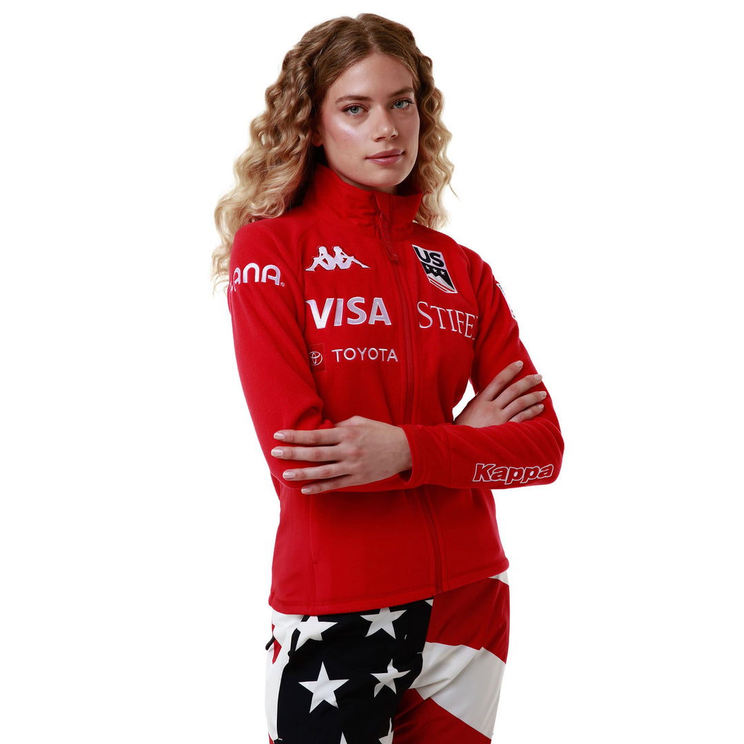 Chaqueta polar de esquí roja para mujer con cuello cortavientos main