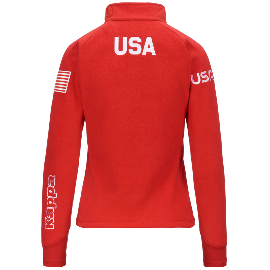 Polaire de ski rouge pour femme, coupe ajustée, avec col coupe-vent main