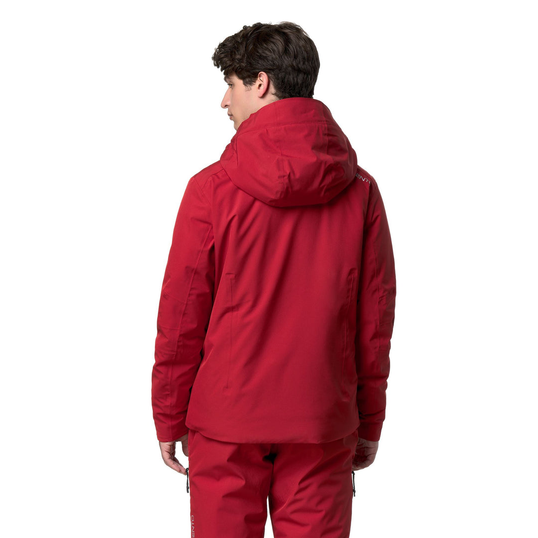 Veste de ski rembourrée rouge pour homme, coupe ajustée, avec protection imperméable main