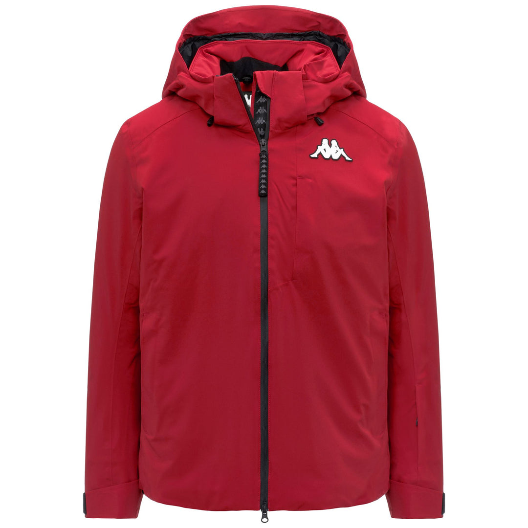Veste de ski rembourrée rouge pour homme, coupe ajustée, avec protection imperméable main