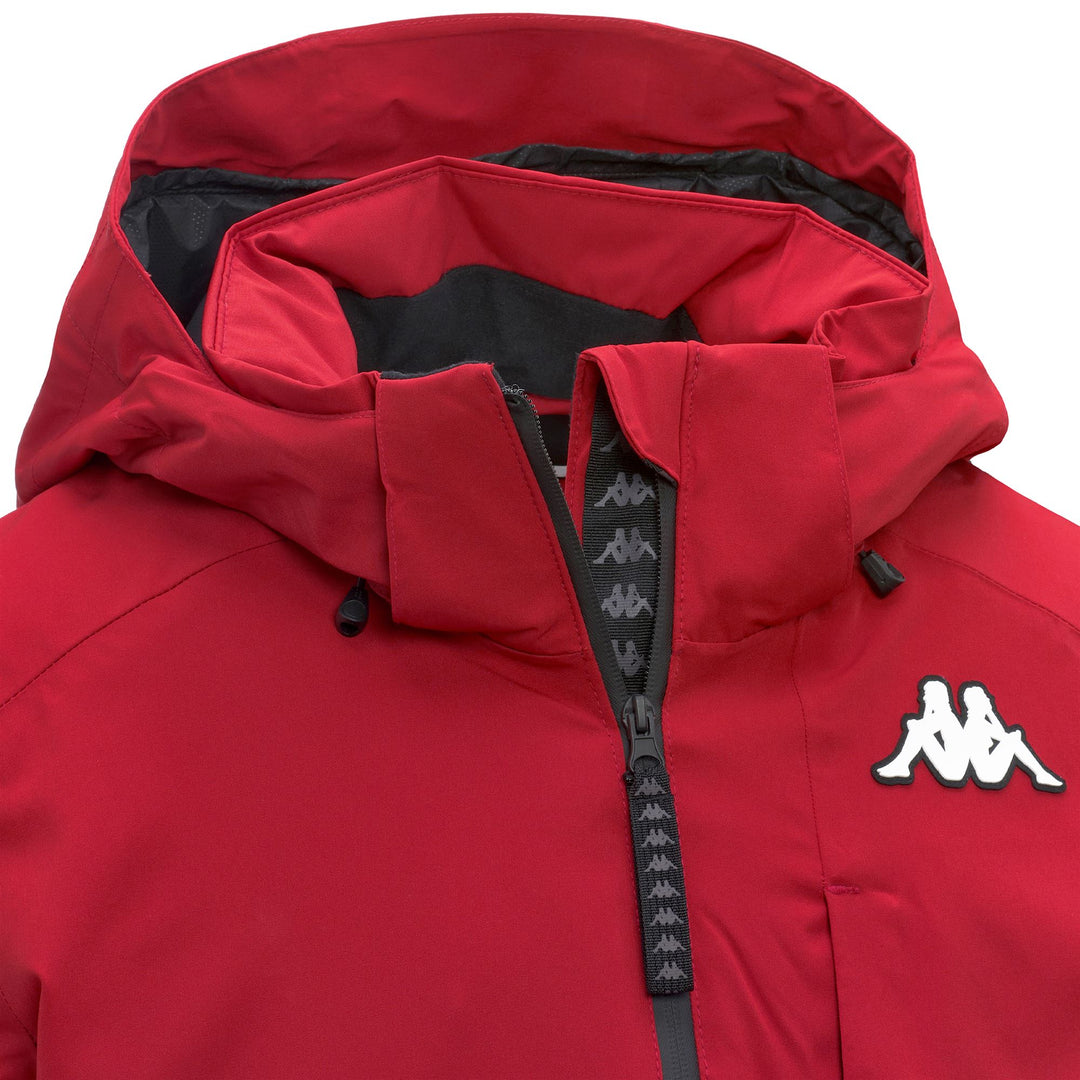 Veste de ski rembourrée rouge pour homme, coupe ajustée, avec protection imperméable main