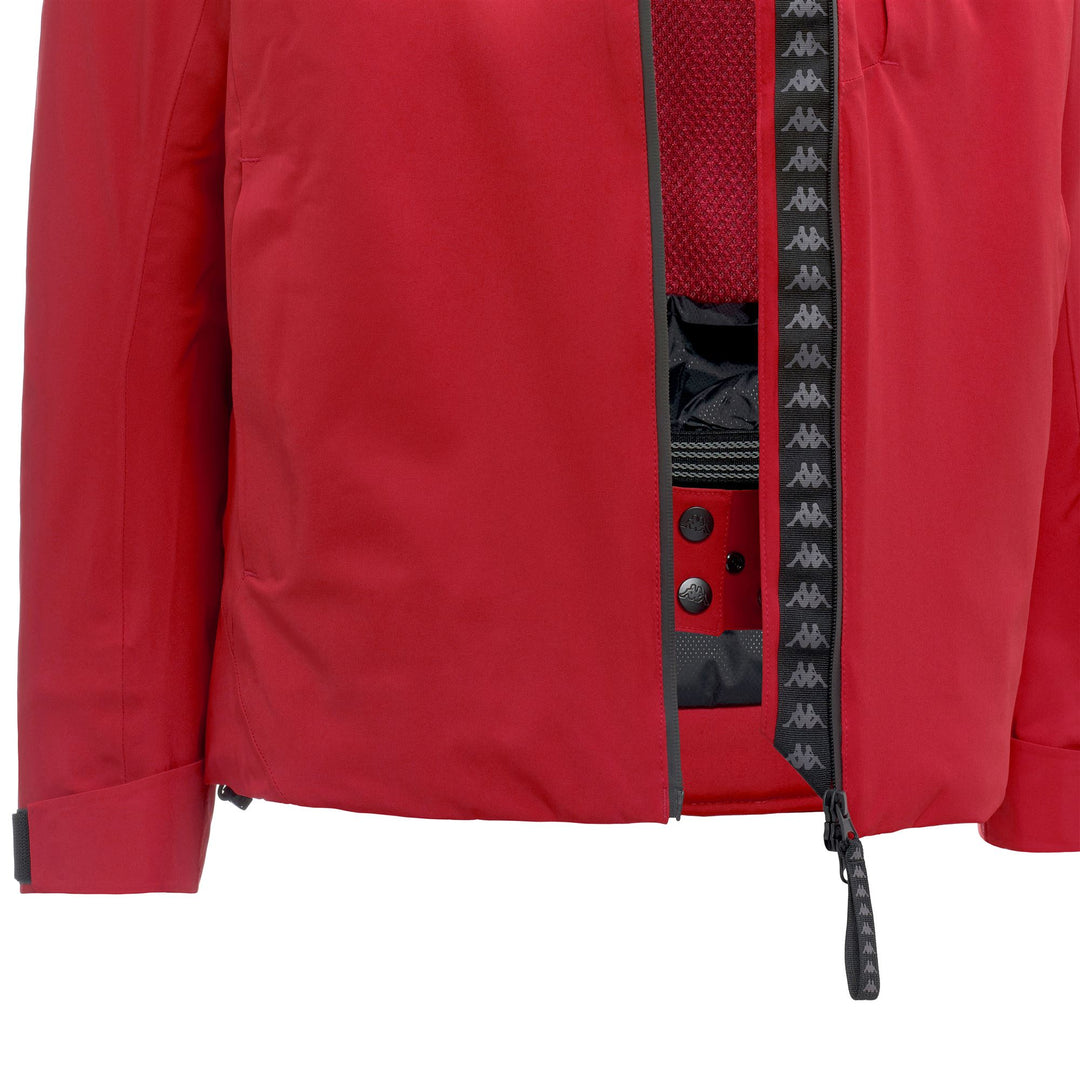 Veste de ski rembourrée rouge pour homme, coupe ajustée, avec protection imperméable main