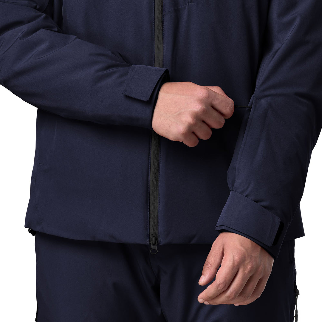 Veste de ski rembourrée bleue pour homme, coupe ajustée, avec protection imperméable main