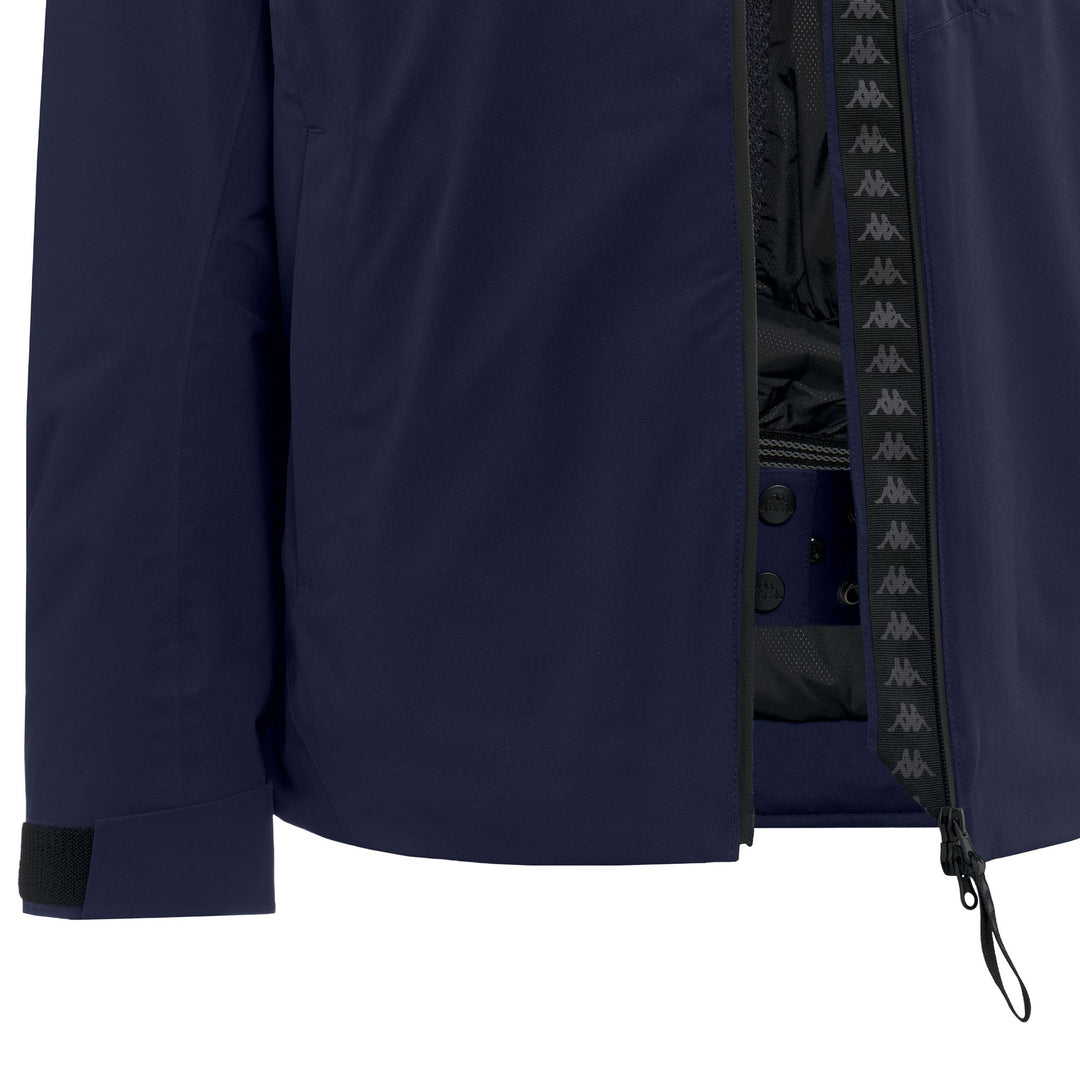 Veste de ski rembourrée bleue pour homme, coupe ajustée, avec protection imperméable main