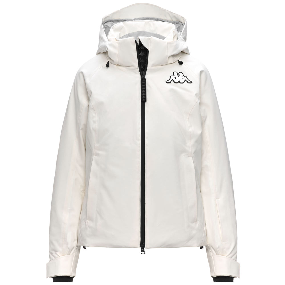 Giacca imbottita impermeabile da donna bianca con cappuccio staccabile 02