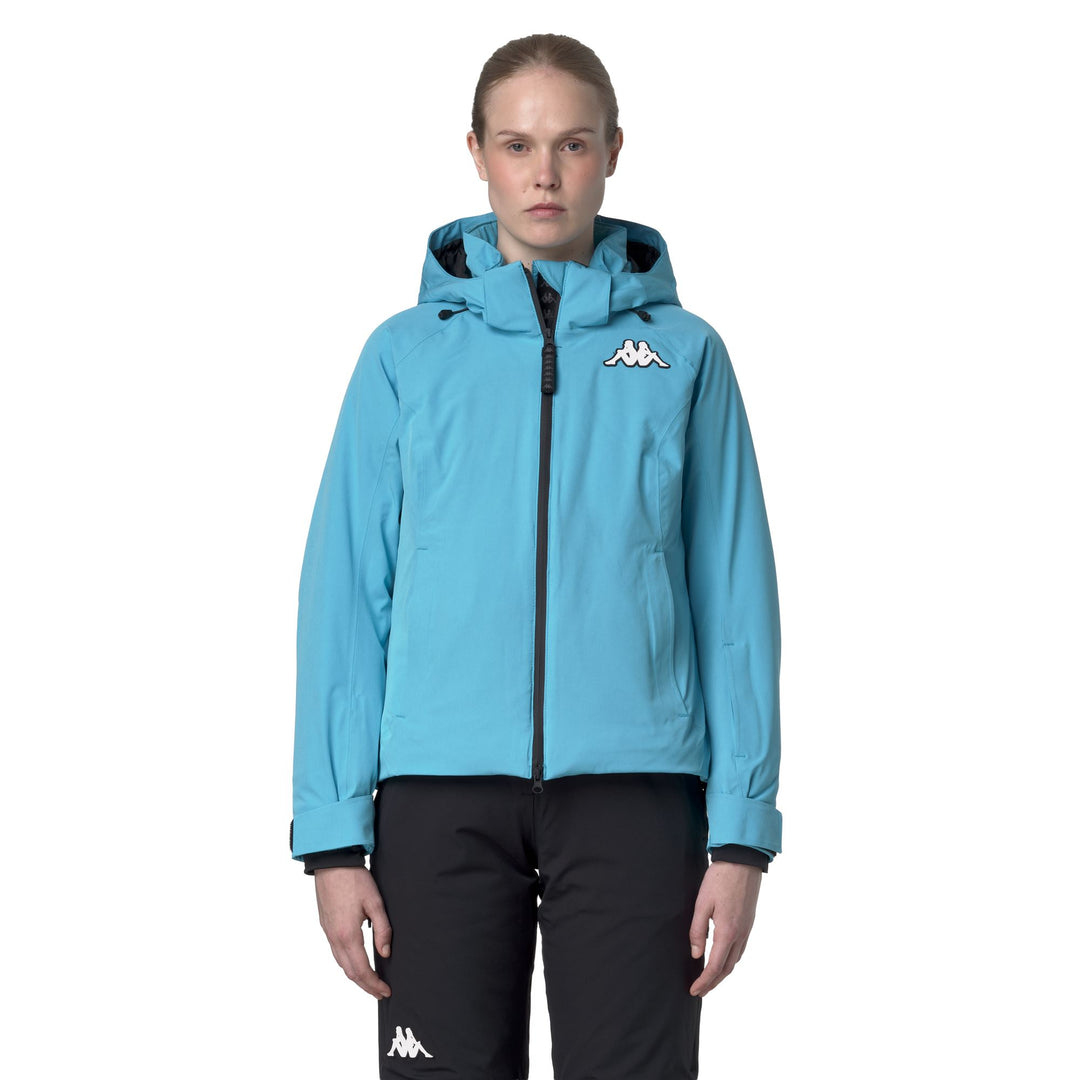 Giacca imbottita impermeabile da donna blu turchese 01