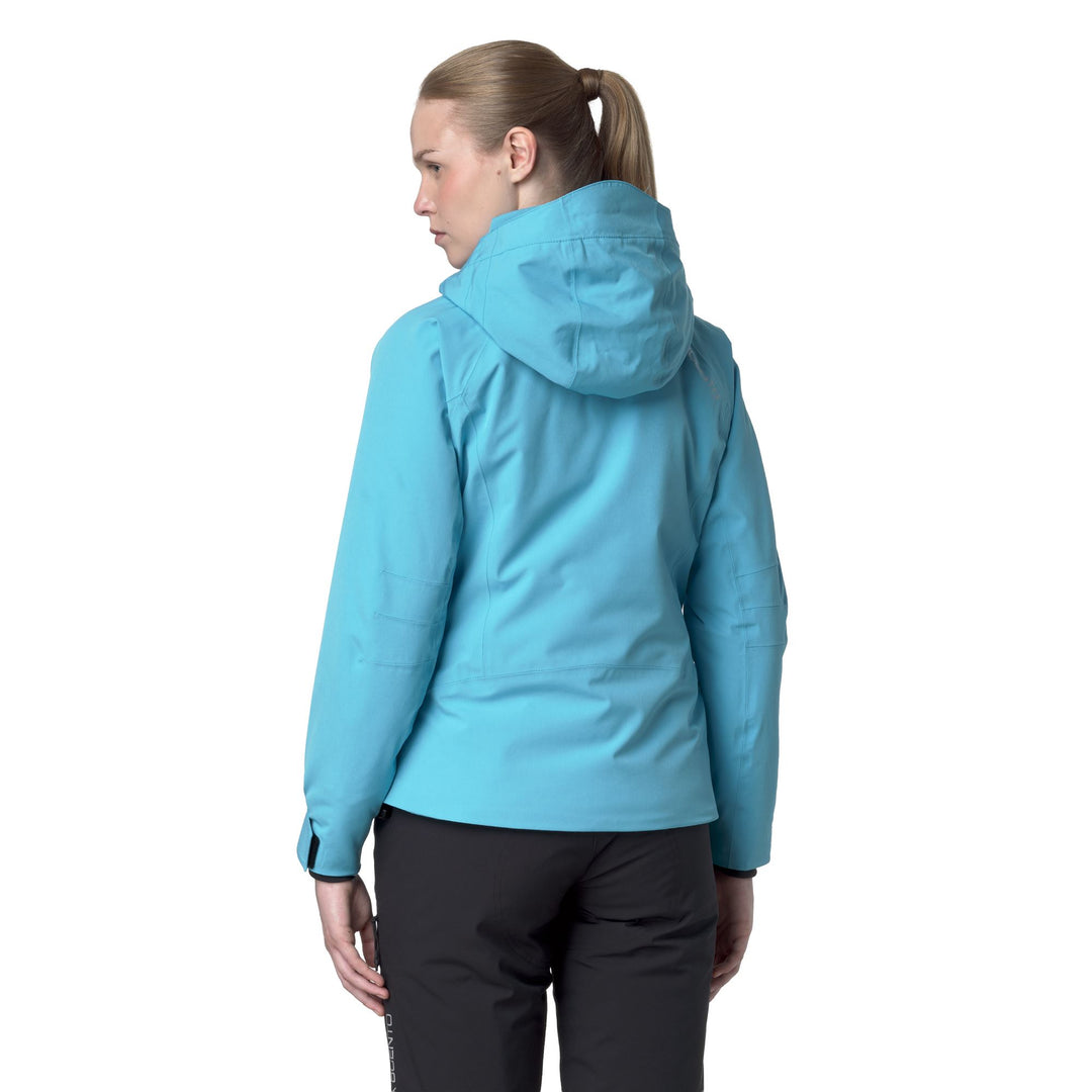 Veste de ski rembourrée bleue pour femme, coupe ajustée, avec protection imperméable main