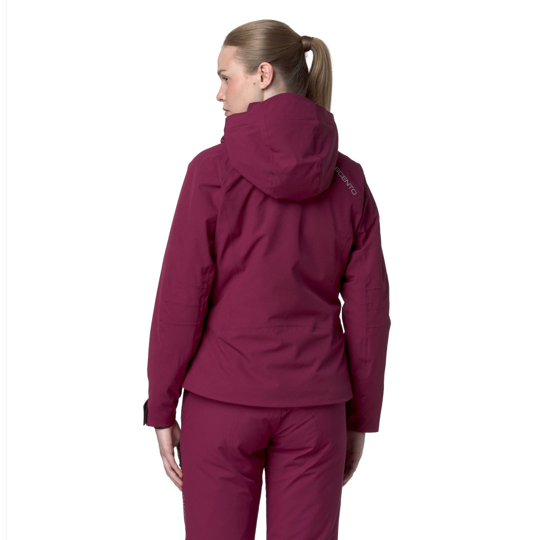 Veste de ski rembourrée rouge pour femme, coupe ajustée, avec protection imperméable main