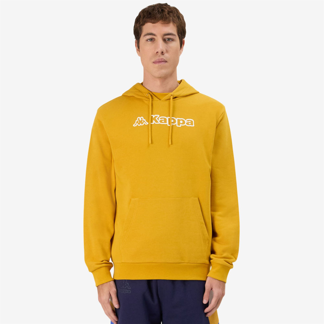 Sudadera con capucha de polar para hombre en amarillo dorado con bolsillo tipo canguro main