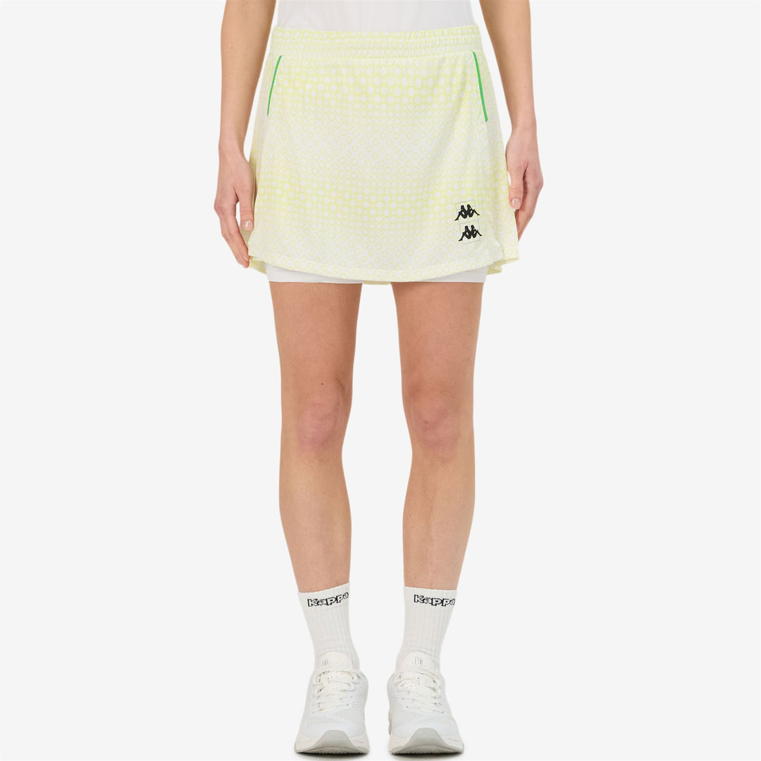 White and Yellow Women's Padel Skirt with Inner Shorts and Pockets main
