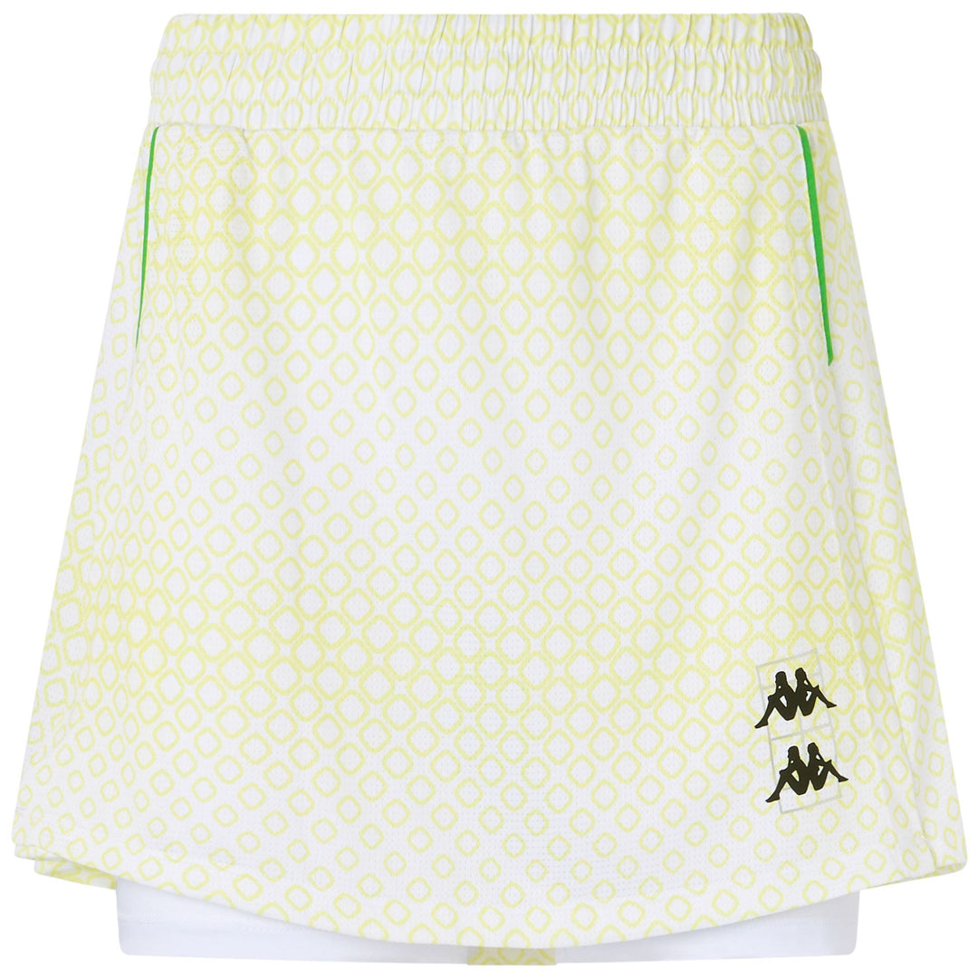 White and Yellow Women's Padel Skirt with Inner Shorts and Pockets 01