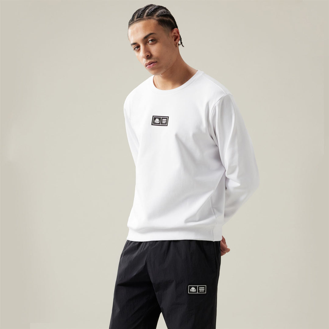 Sudadera de cuello redondo blanca para hombre en French Terry con puños acanalados main