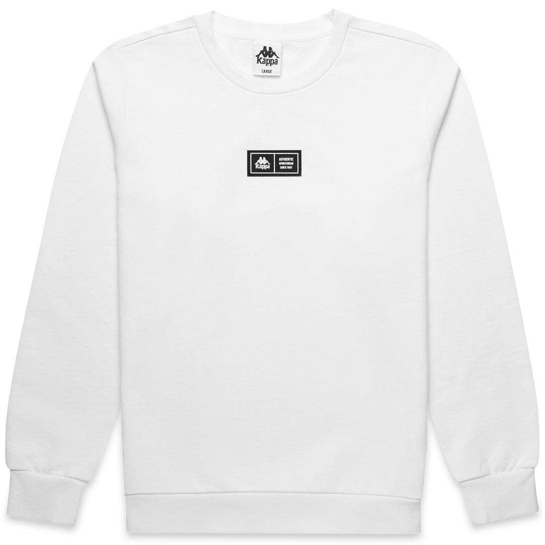 Men's White French Terry Crewneck Sweatshirt with Ribbed Cuffs 01