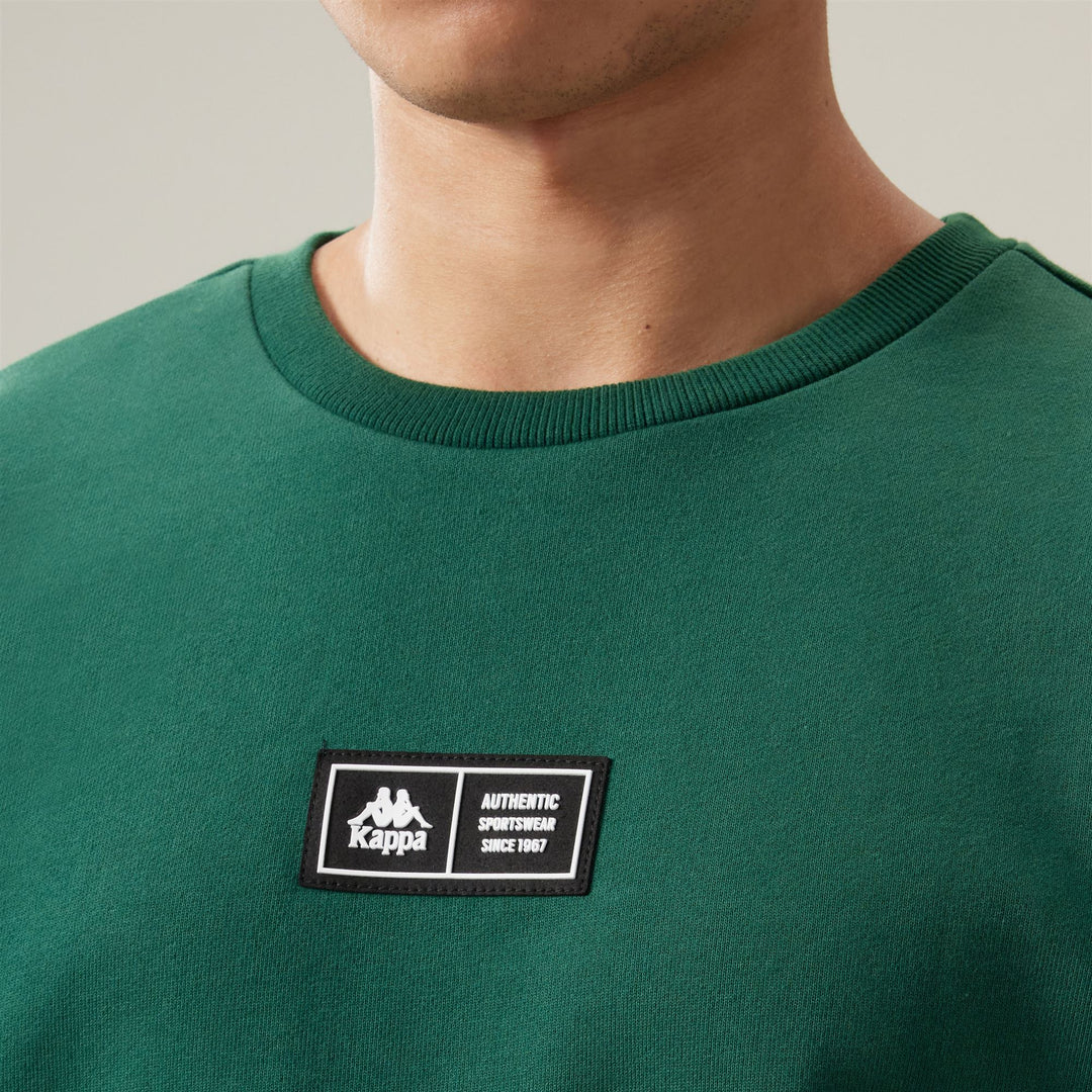 Sudadera de cuello redondo verde para hombre en French Terry con puños acanalados main