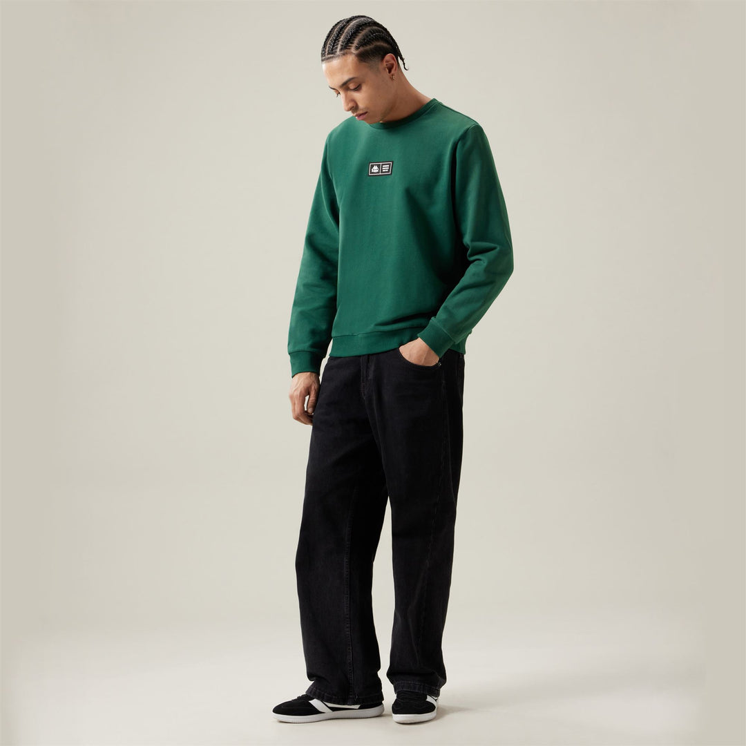 Sudadera de cuello redondo verde para hombre en French Terry con puños acanalados main