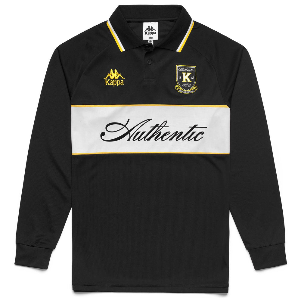 Black men's long-sleeve football polo shirt with contemporary design 02