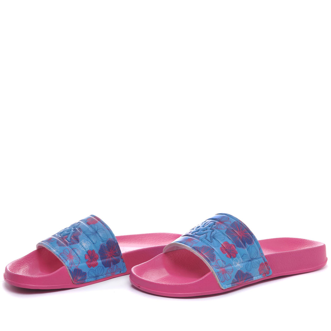 Infradito da donna a righe rosa shocking con tomaia sintetica 01