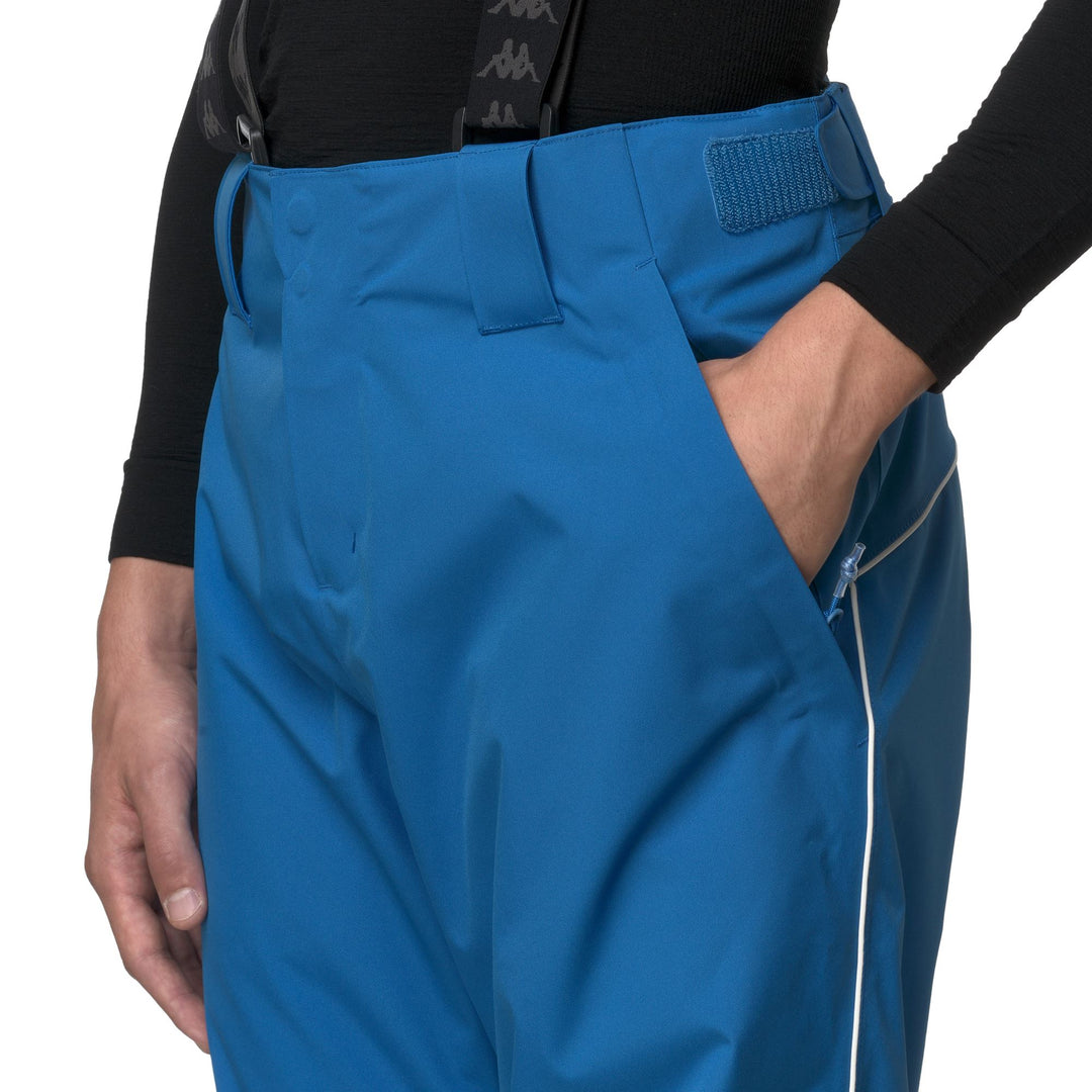 Pantalon de ski rembourré bleu pour homme, coupe slim, avec protection imperméable main