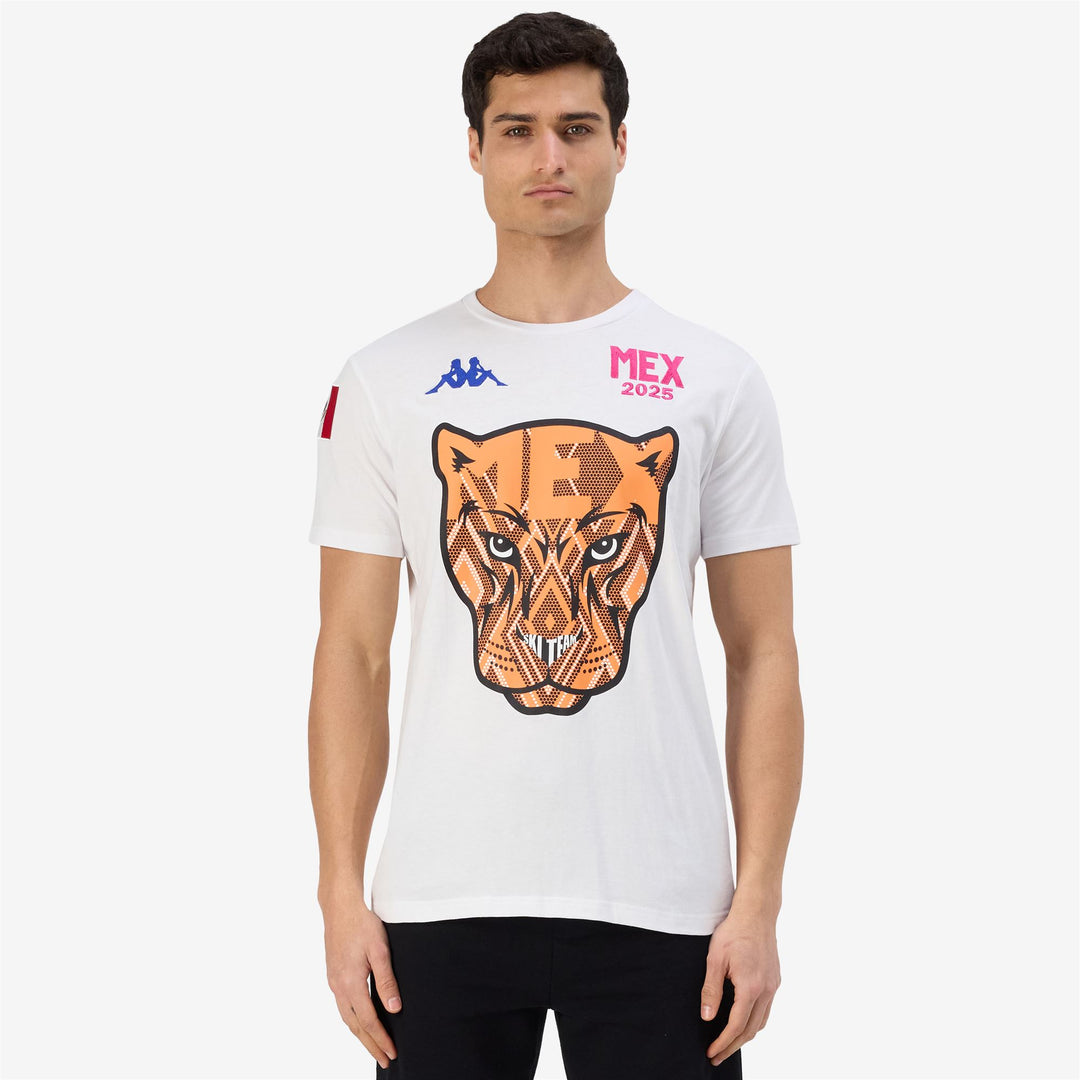 T-shirt grafica da uomo bianca e grigia con logo Omini main