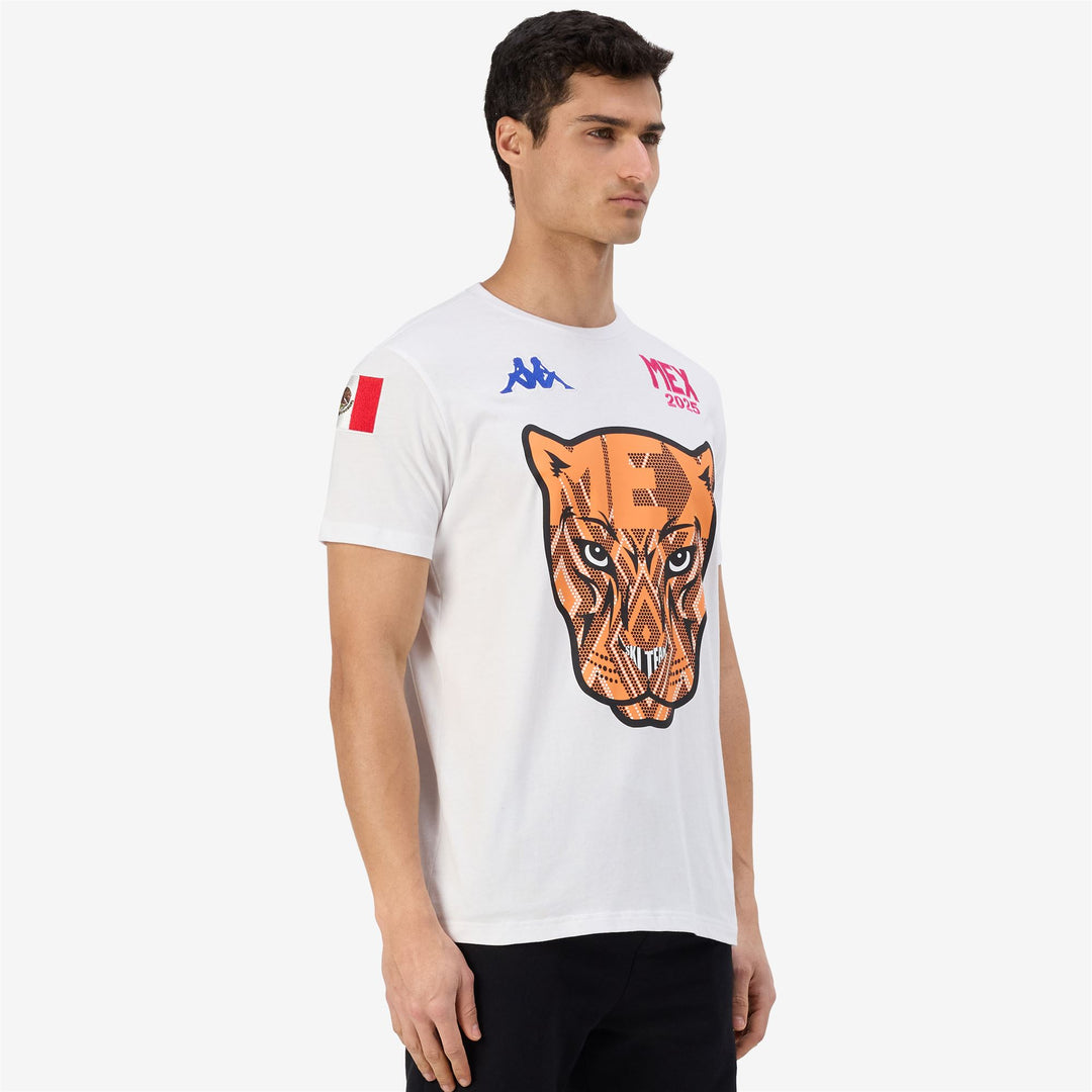 T-shirt de ski blanc pour homme, coupe classique, avec motif imprimé main