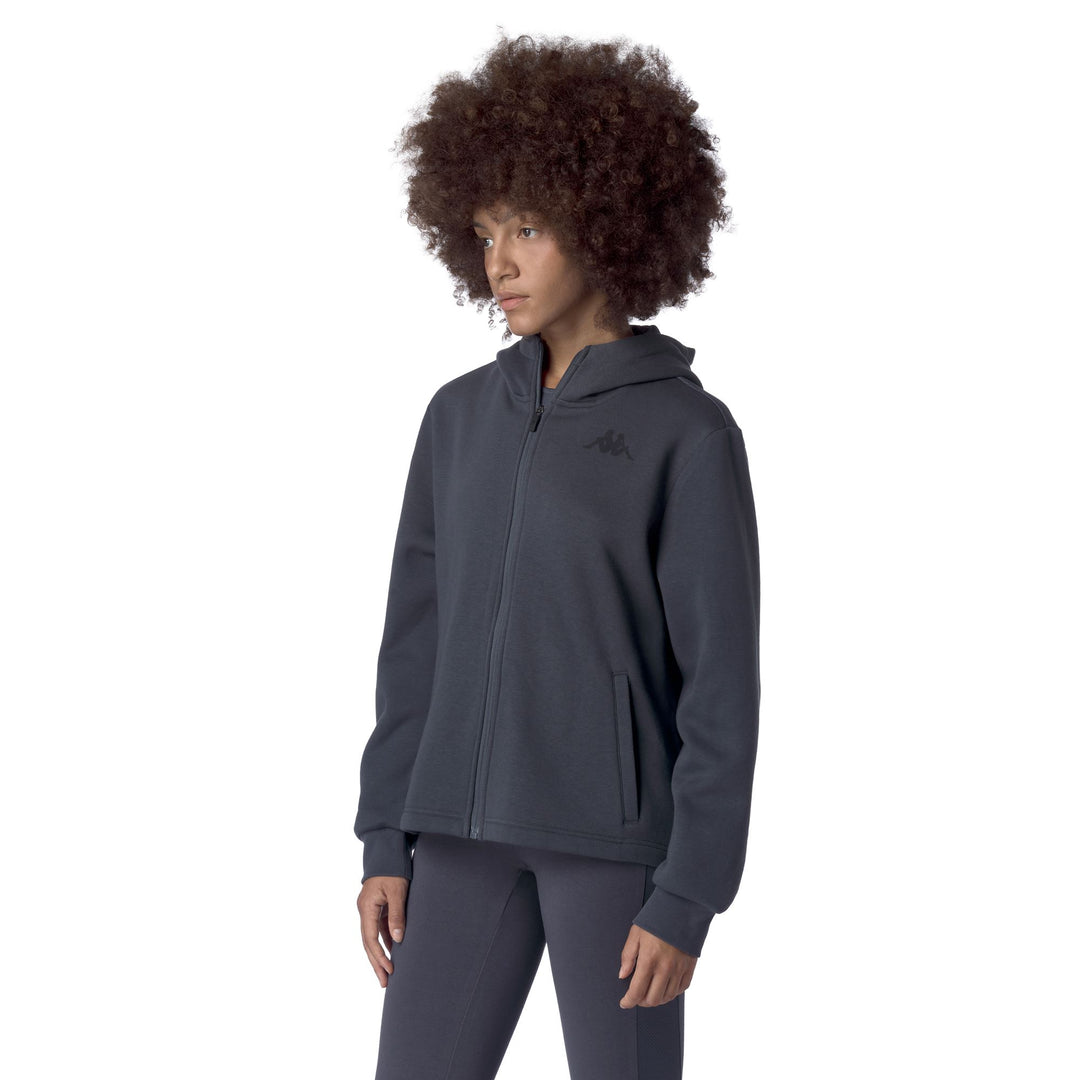 Sudadera con capucha extragrande de polar gris para mujer con cremallera completa y bolsillos main