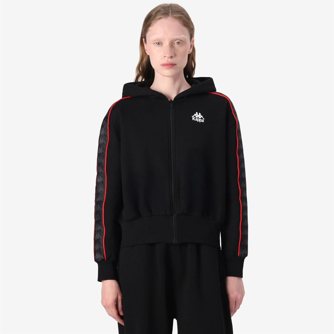 Black Women's Fleece Jacket with Hood and Full Zip main